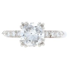 Platinum Diamond Vintage Engagement Ring, 900 Round Cut 1.18ctw