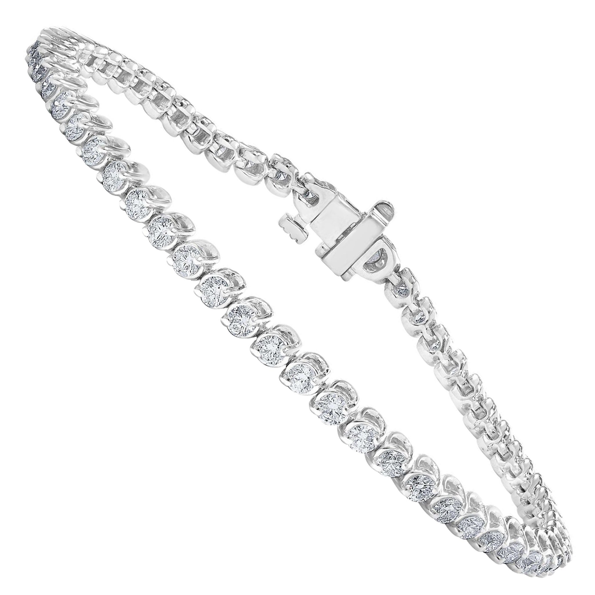 2.92 Carat Round Cut Diamond Tennis Bracelet in 14K White Gold For Sale
