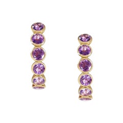 Handcrafted Eternity Hoop Earrings in Amethyst and 18 Karat Yellow Gold 