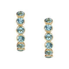 Handcrafted Eternity Hoop Earrings in Aquamarine and 18 Karat Yellow Gold
