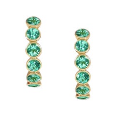 Handcrafted Eternity Hoop Earrings in Emerald and 18 Karat Yellow Gold 