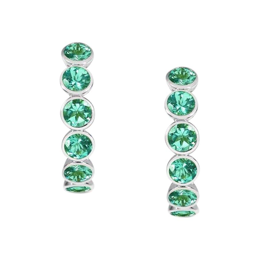 Handcrafted Eternity Hoop Earrings in Emerald and 18 Karat White Gold For Sale