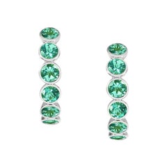 Handcrafted Eternity Hoop Earrings in Emerald and 18 Karat White Gold