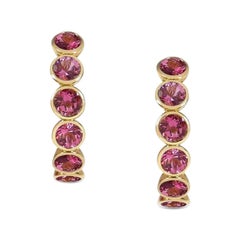 Handcrafted Eternity Hoop Earrings in Pink Tourmaline and 18 Karat Yellow Gold 