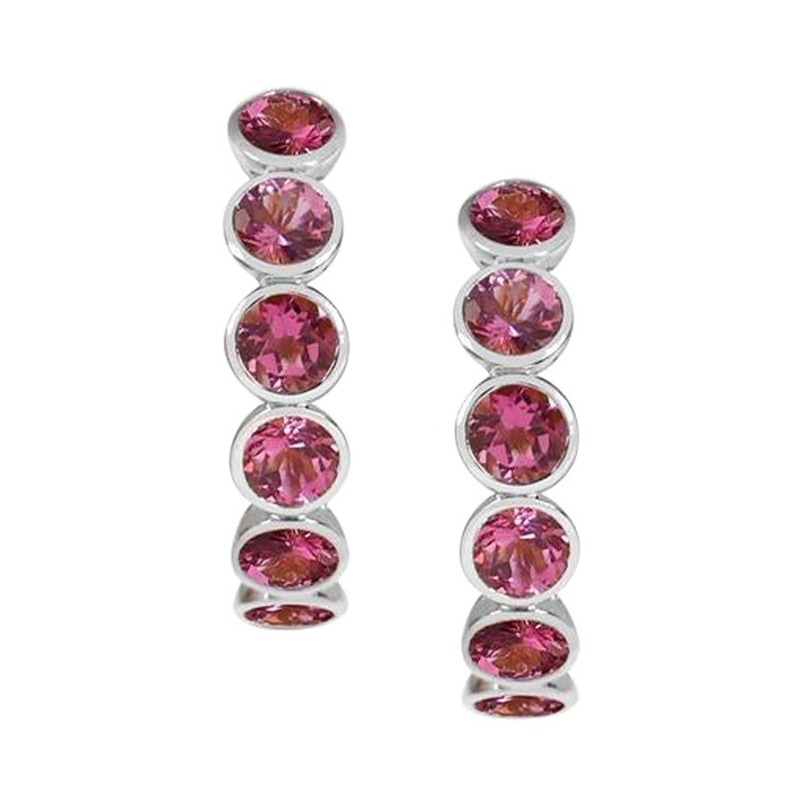 Handgefertigte Eternity-Ohrringe aus rosa Turmalin und 18 Karat Weißgold im Angebot