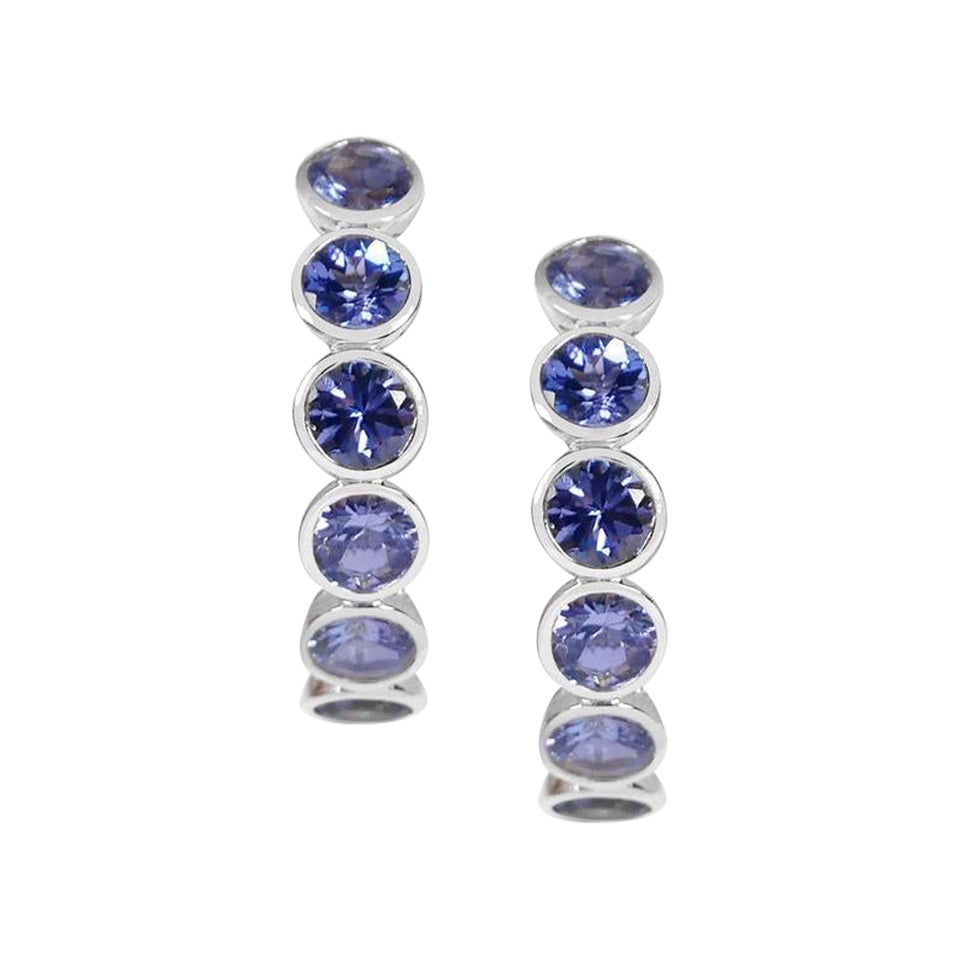 Handcrafted Eternity Hoop Earrings in Tanzanite and 18 Karat White Gold  For Sale