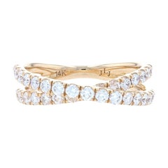 Yellow Gold Diamond French Set Crossover Band, 14k Round Brilliant .90ctw Ring