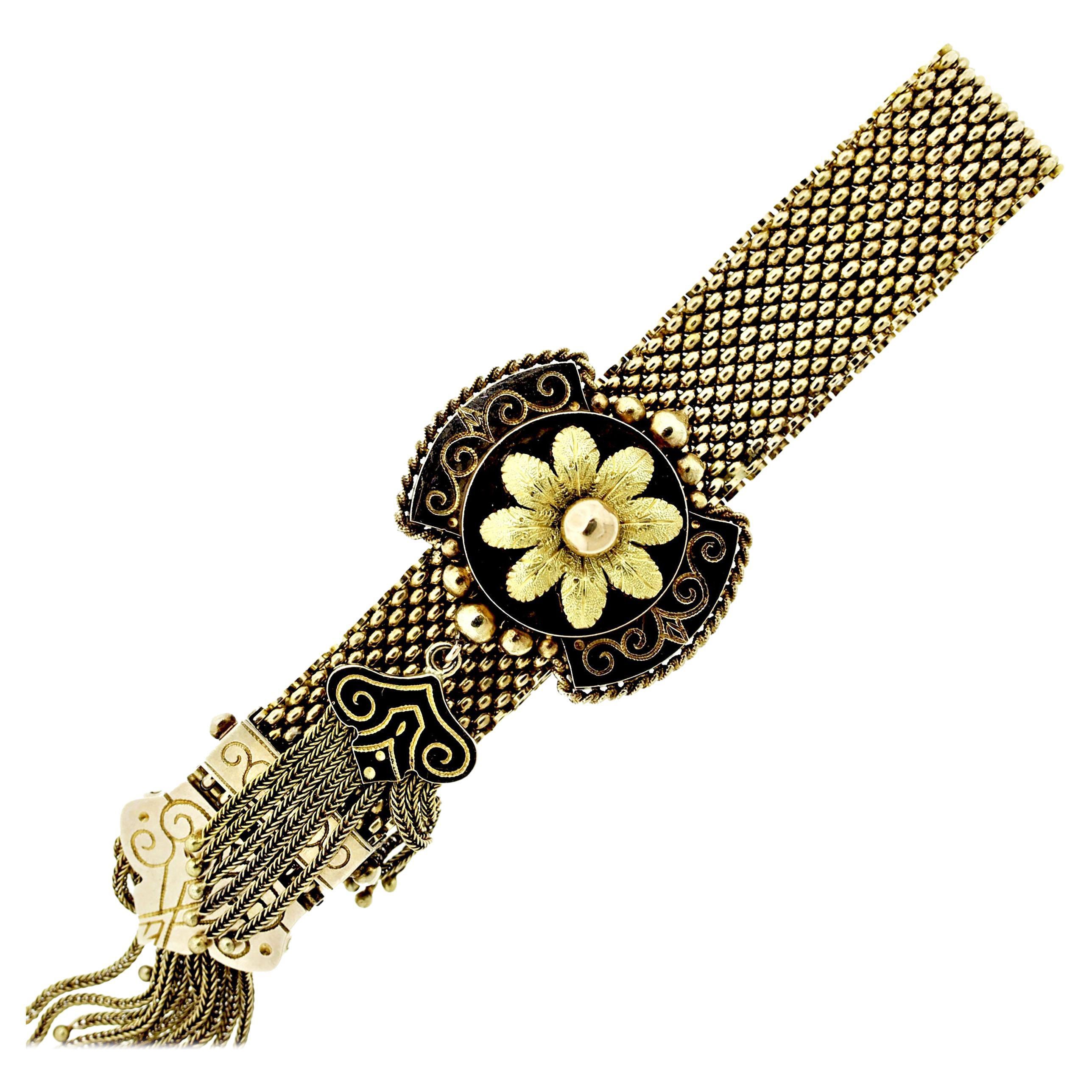 Victorian Antique Floral Motif Gold Slide Bracelet For Sale