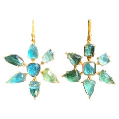 Green Tourmaline, Apatite, 18kt Gold Earrings by Lauren Harper