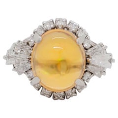 Estate Fire Opal and Diamond Cocktail Ring in Platinum