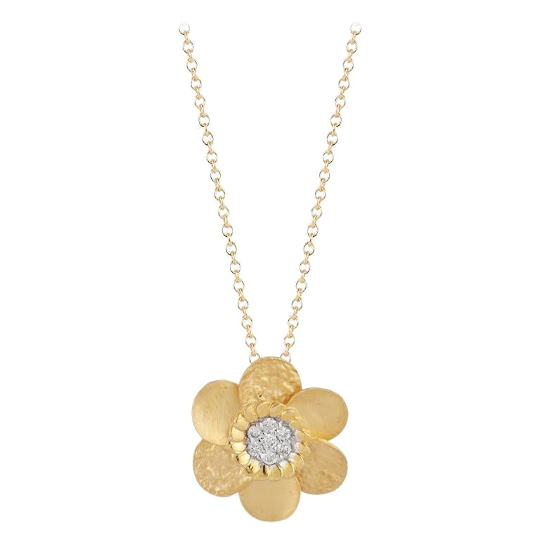 Hand-Crafted 14 Karat Yellow Gold Flower Pendant For Sale