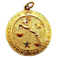 Vintage Libra Astrological Zodiac Yellow Gold Charm Pendant