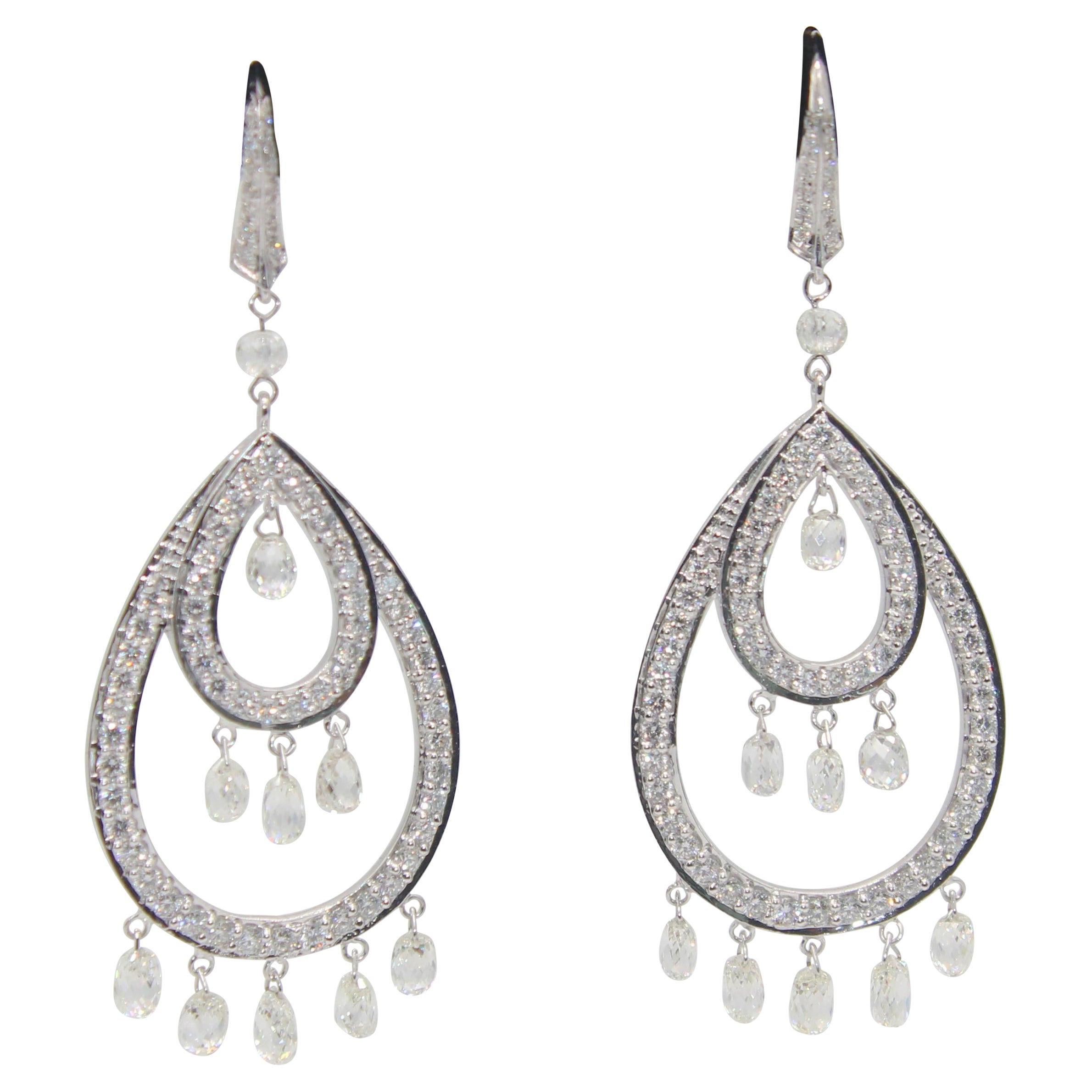 PANIM White Briolettes Diamond Dangler Earrings 18 Karat White Gold For Sale