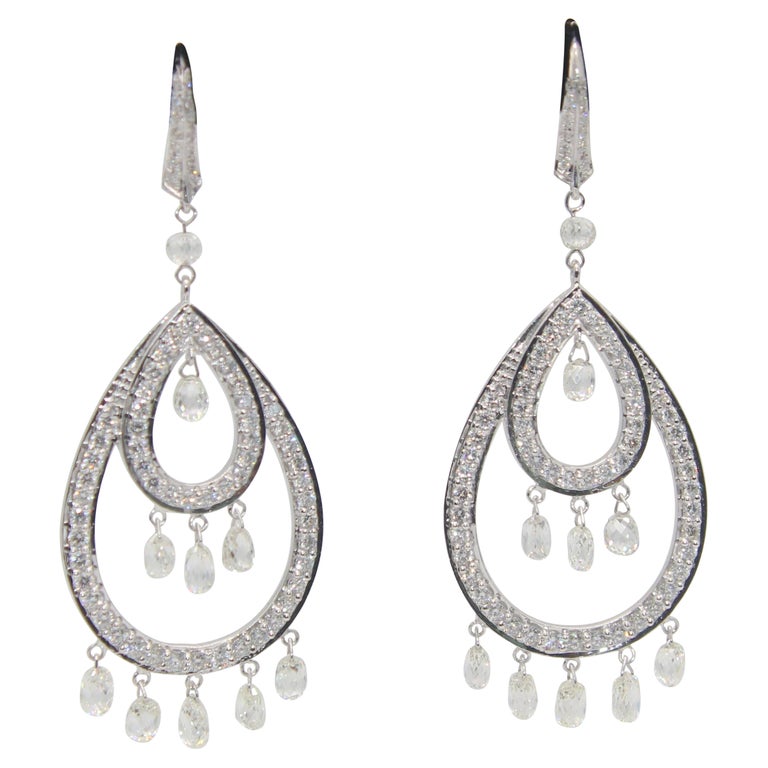 PANIM White Briolettes Diamond Dangler Earrings 18 Karat White Gold For ...