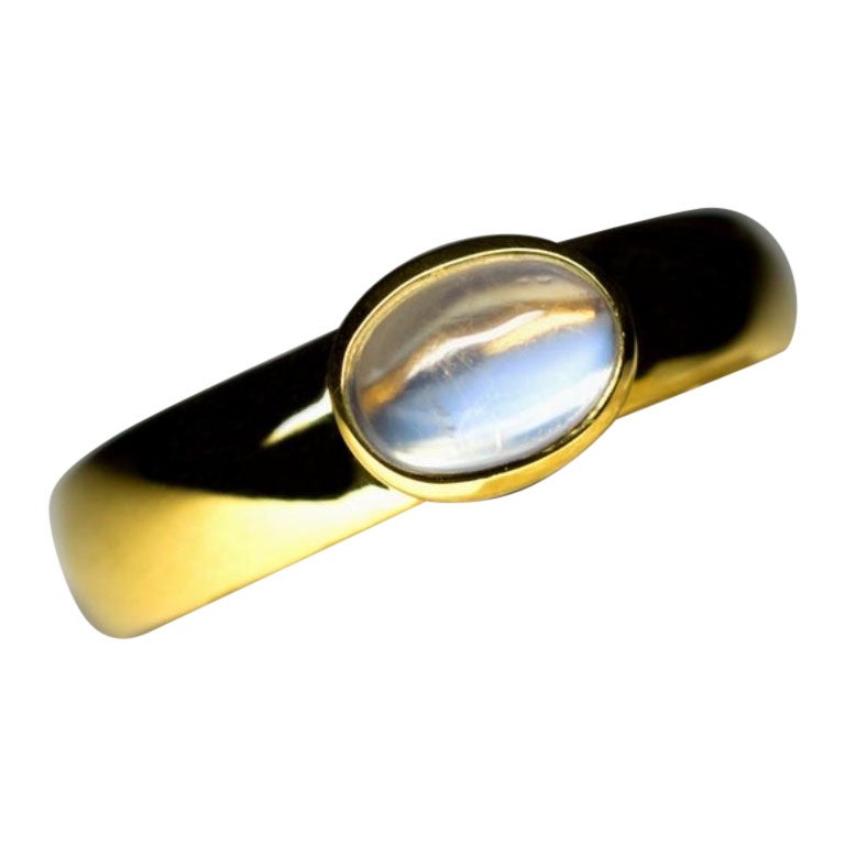 Moonstone Adularia Gold Ring Pearly White Cabochon Stone