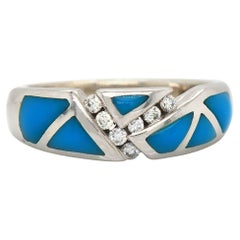 Kabana Diamond and Turquoise Inlay Ring in 14K White Gold