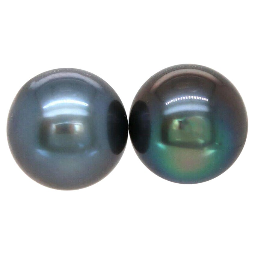 Tahitian Cultured Pearl Stud Earrings in 14K White Gold For Sale