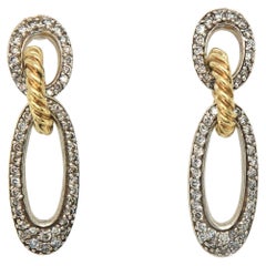 David Yurman 1.20ctw Pave Diamond Link Dangle Earrings in 18K and Sterling