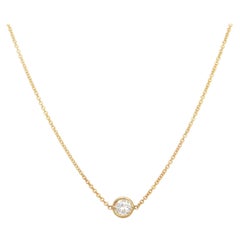 Collier solitaire en or jaune 14 carats serti d'un diamant européen ancien de 0,41 carat monté en serti clos