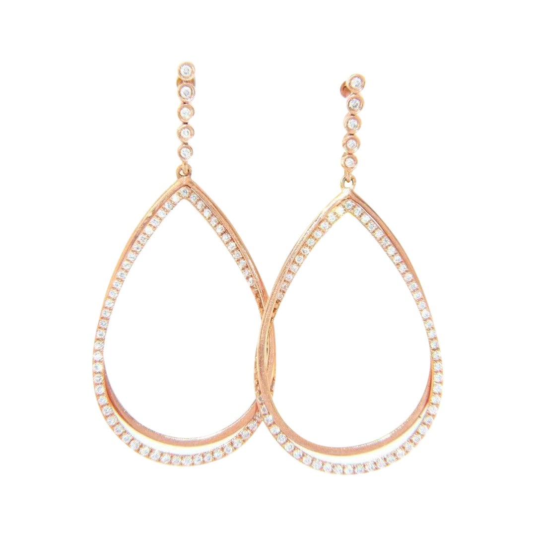 New 0.79ctw Diamond Open Interlocking Teardrop Dangle Earrings in 14K Rose Gold For Sale