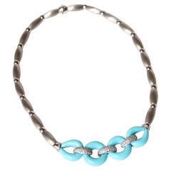 Turquoise and Diamonds Necklace 18 Kt White Gold