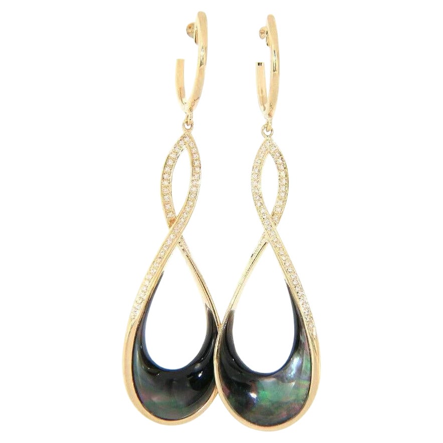 New Frederic Sage 0.19ctw Diamond Eternity Black Mother of Pearl Dangle Earrings For Sale