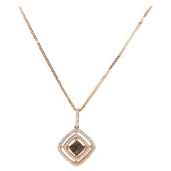 0.33ctw Chocolate Diamond and 0.40ctw White Diamond Double Halo Pendant Necklace