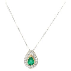 0.67ct Pear Emerald and 0.33ctw Diamond Milgrain Pendant Necklace in 14K
