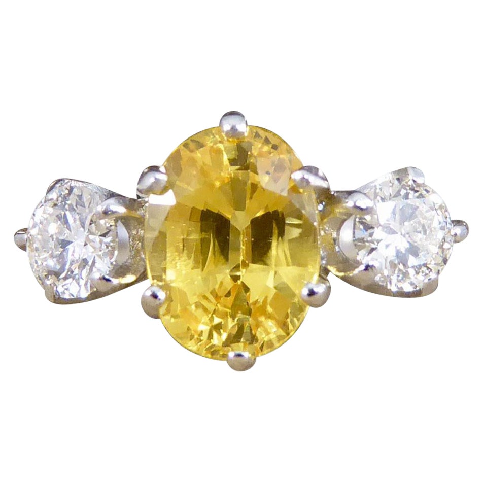 Contemporary 1.84ct Yellow Sapphire and Diamond Three Stone Ring in Platinum
