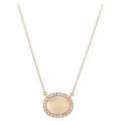 1.28ct Opal and 0.39ctw Diamond Halo Pendant Necklace in 14K Rose Gold