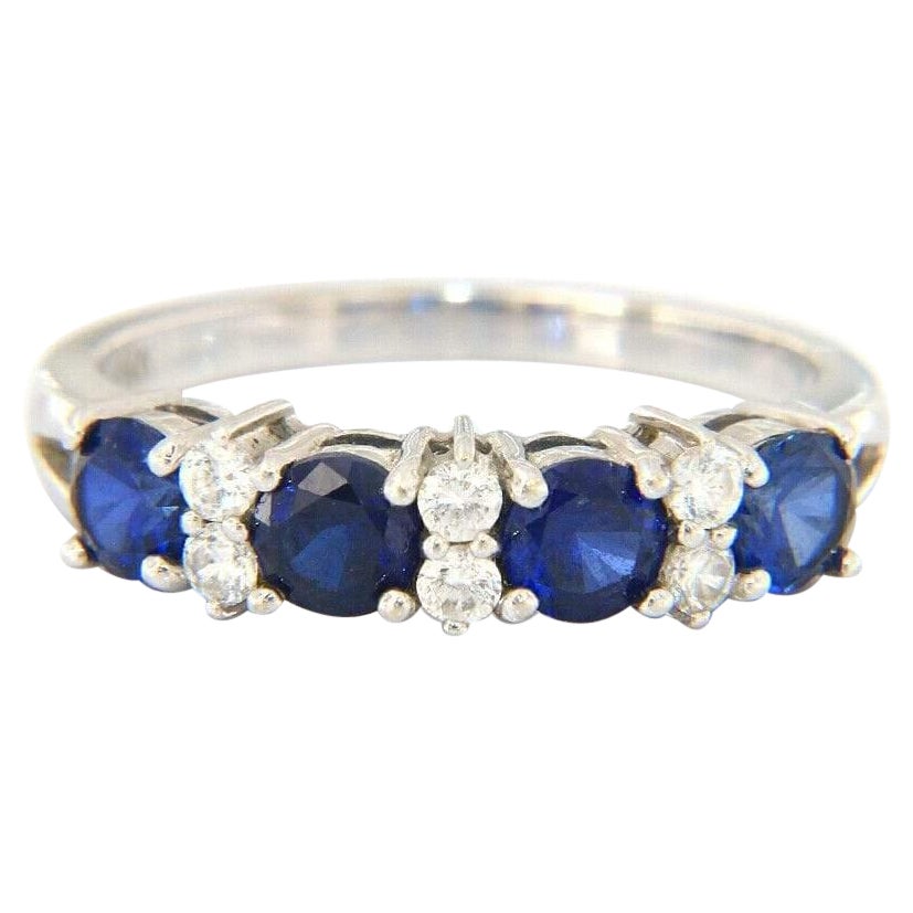 1.25ctw Sapphire and 0.15ctw Diamond Wedding Band Ring in 14K White Gold For Sale