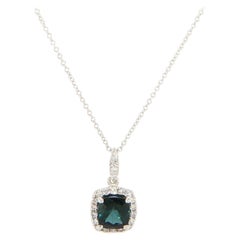1.57ct Cushion Cut Tourmaline and 0.29ctw Diamond Frame Pendant Necklace in 14K