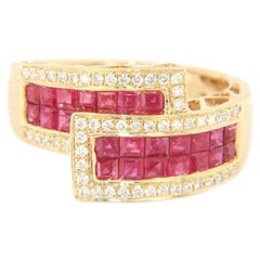 New 1.68ctw Rubies and 0.26ctw Diamond Bypass Ring in 14K Yellow Gold
