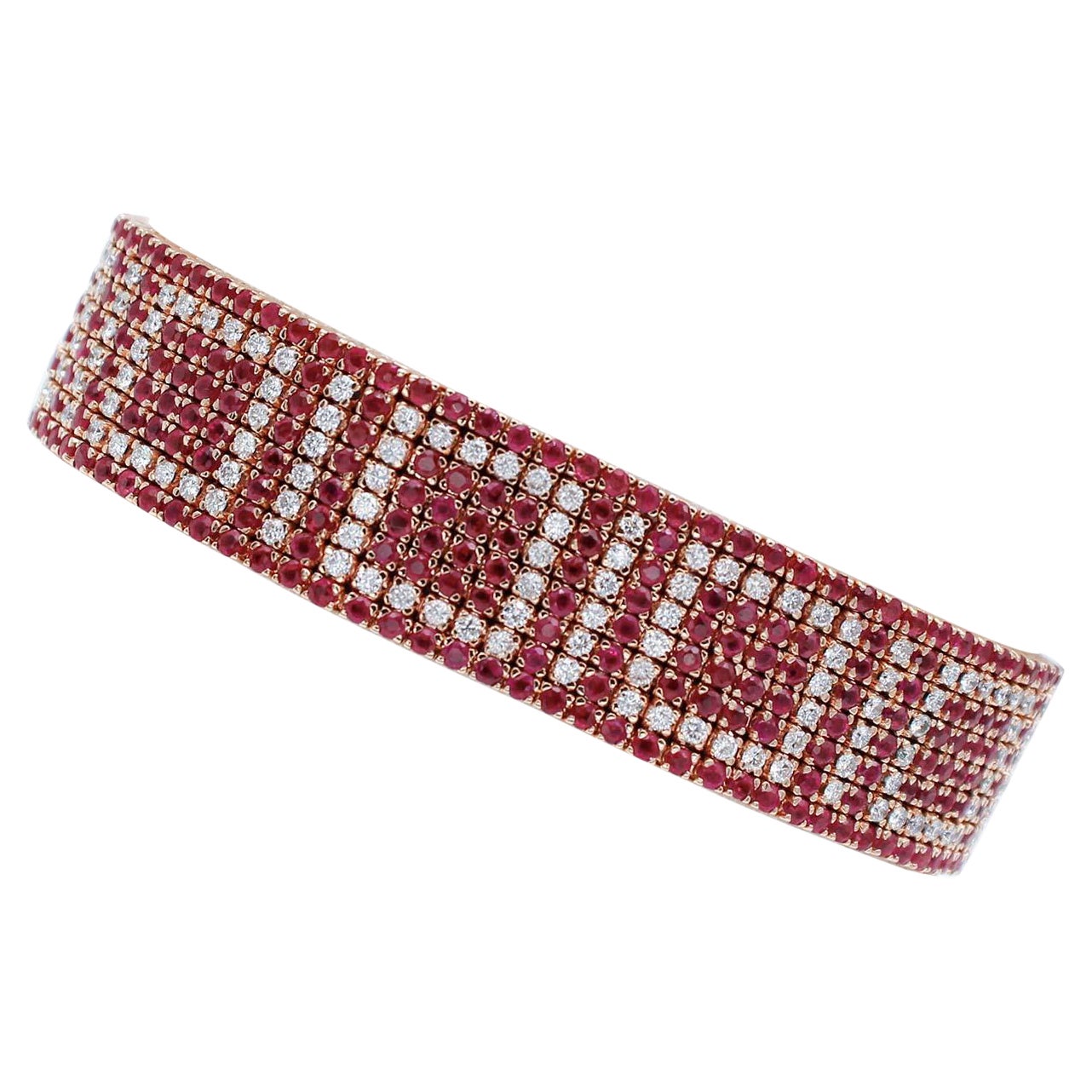 Bracelet en or rose 14 carats, rubis et diamants