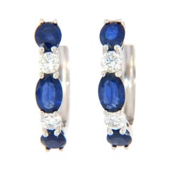 New 3.00ctw Oval Sapphire and 0.55ctw Diamond Hoop Earrings in 14K White Gold