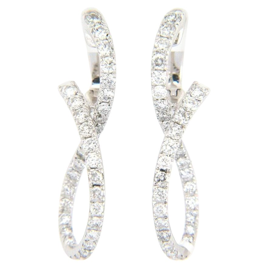 New 1.35ctw Diamond Freeform Twist Hoop Earrings in 14K White Gold For Sale
