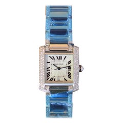 Cartier Tank Française LM Lunetta e bracciale Pavé in oro bianco 18k Set completo non indossato