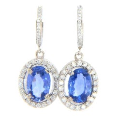 3.78ctw Oval Sapphire and 0.50ctw Diamond Frame Dangle Earrings in 14K