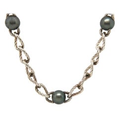 David Yurmam Tahitian Pearl Station Necklace in Sterling Silver