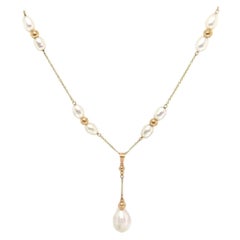 Cultured Freshwater Pearl Station Necklace in 14K Yellow Gold