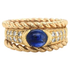 Sapphire Cabochon and Diamond Ring in 18K Yellow Gold