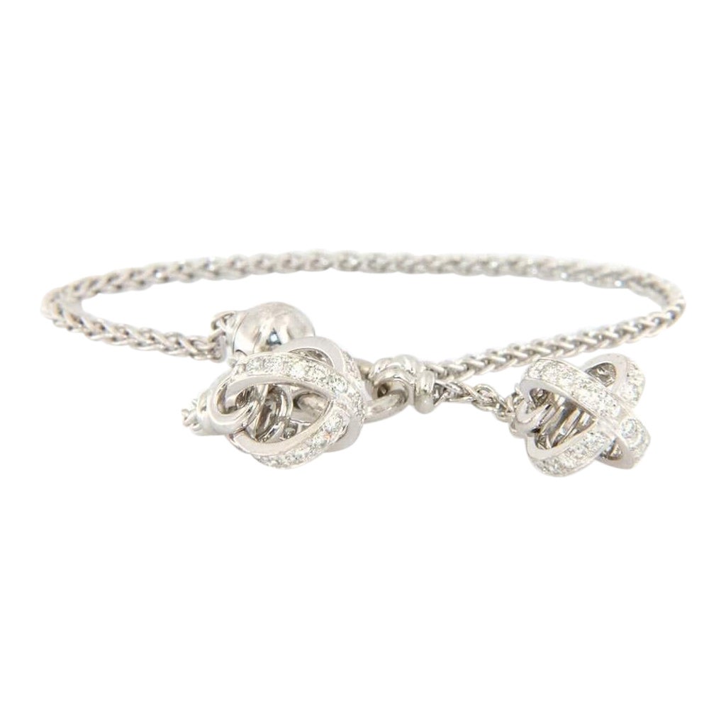 Garrard Chain Link Diamond Angel Sphere Bracelet in 18K White Gold For Sale