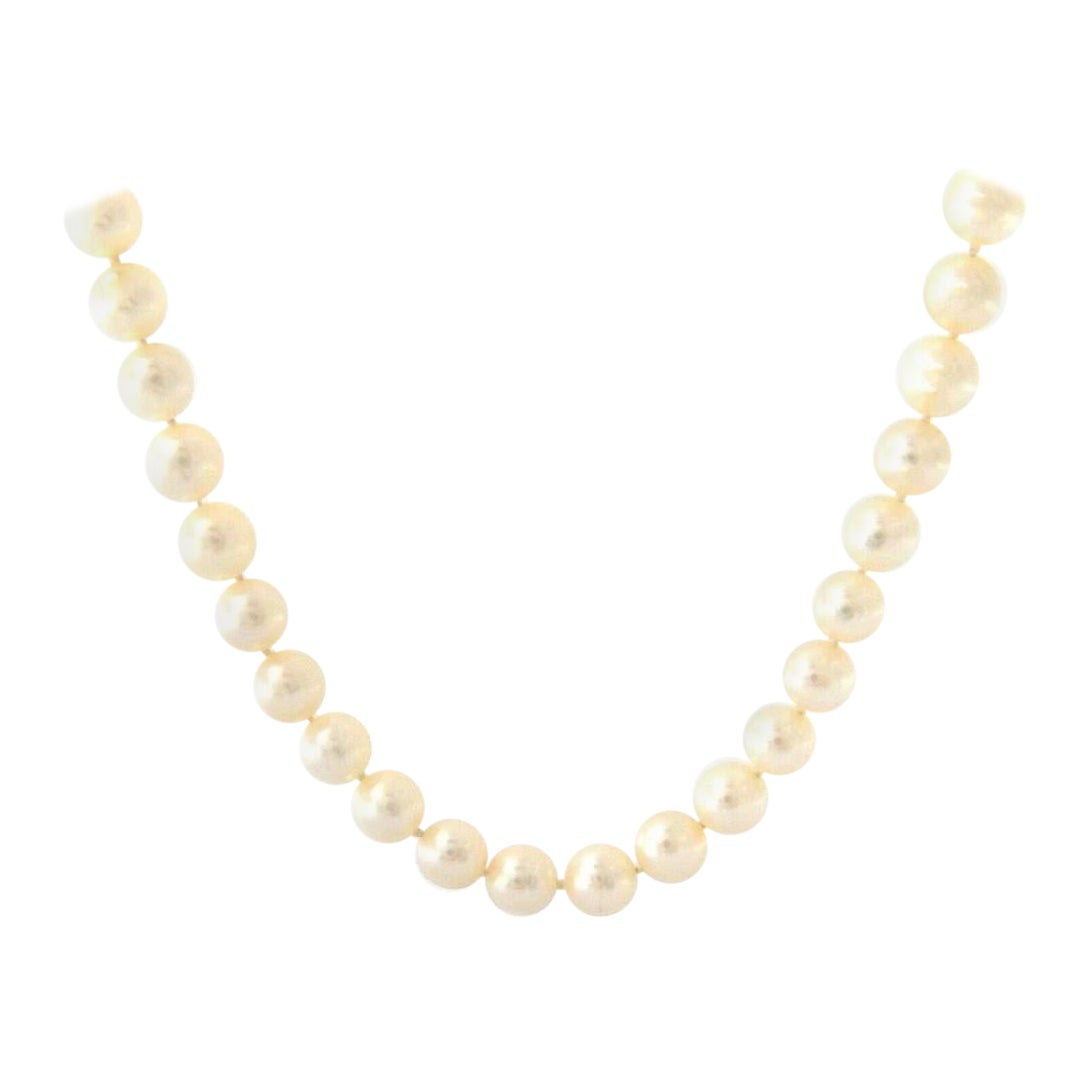 Vintage Cultured Pearl Strand Diamond Clasp Necklace in 14K White Gold