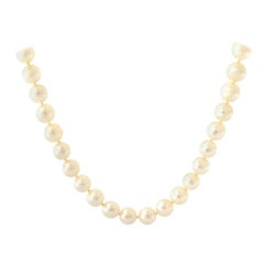 Collier à fermoir vintage en or blanc 14 carats avec perles de culture et diamants