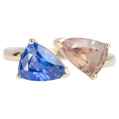 3.9ctw Contrasting Color Sapphire Bypass Statement You and Me Ring 14K Gold