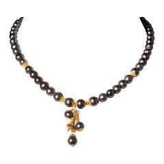 22K Gold and Tahitian Pearl Drop Necklace by Deborah Lockhart Phillips