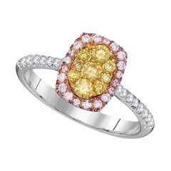 Fancy Yellow Pink Diamond Ring 14 Karat White Gold
