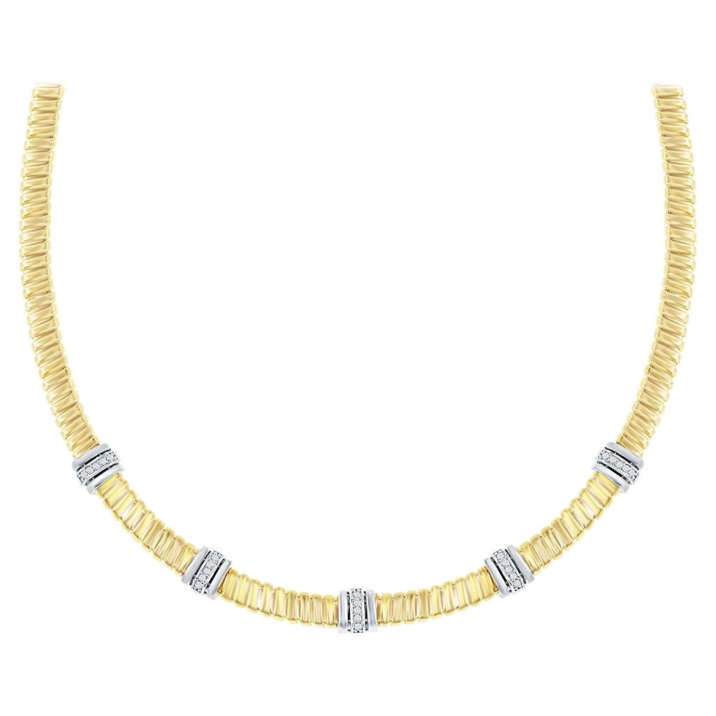18K Tubogas Diamond Necklace Yellow Gold For Sale