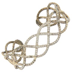 John Hardy Classic Chain Diamond Braided Cuff Bracelet in Sterling Silver