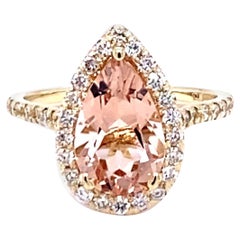 3.04 Carat Morganite Diamond 14K Yellow Gold Engagement Ring